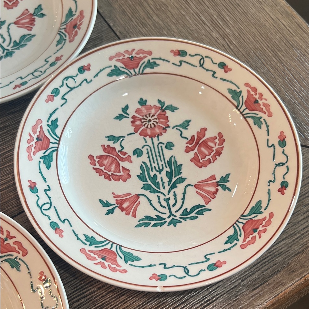 ANTIQUE Villeroy & Boch Dresden Saxony Red Poppy Bread & Butter Plates (8) - Picture 4 of 16